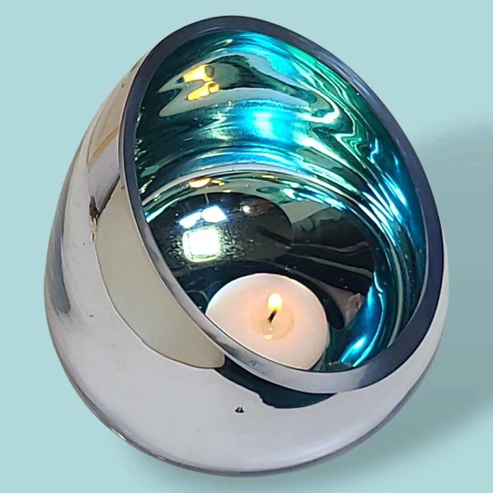 Fink Living COLORE Blue Glass Tealight Candle Holder Sloped Opening Modern